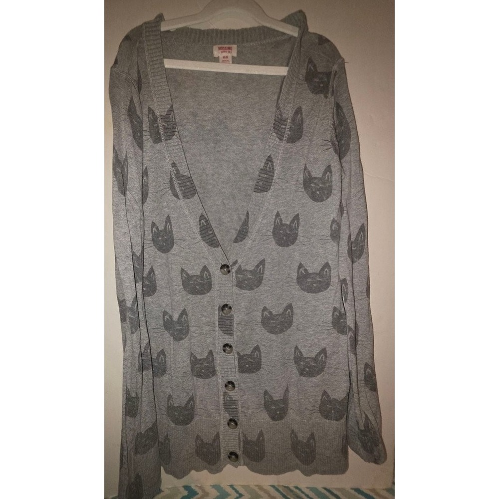 Mossimo Supply Co. Gray Cat Print Button-Up Cardigan Sweater - Women's Medium